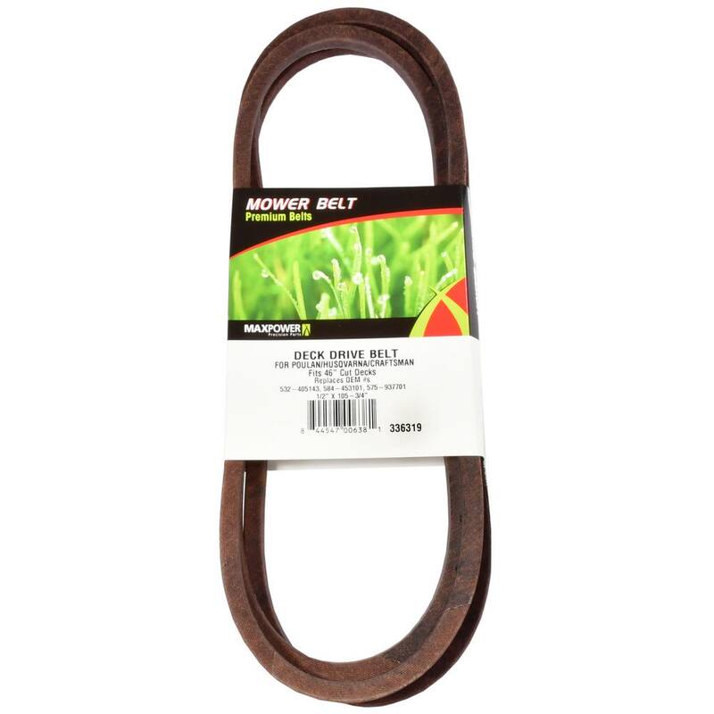 MaxPower Deck Drive Belt for 46 in. cut Craftsman, Husqvarna, Poulan, Replaces OEM #'s 532405143, 584453101, PP21008, 575937701 - 336319