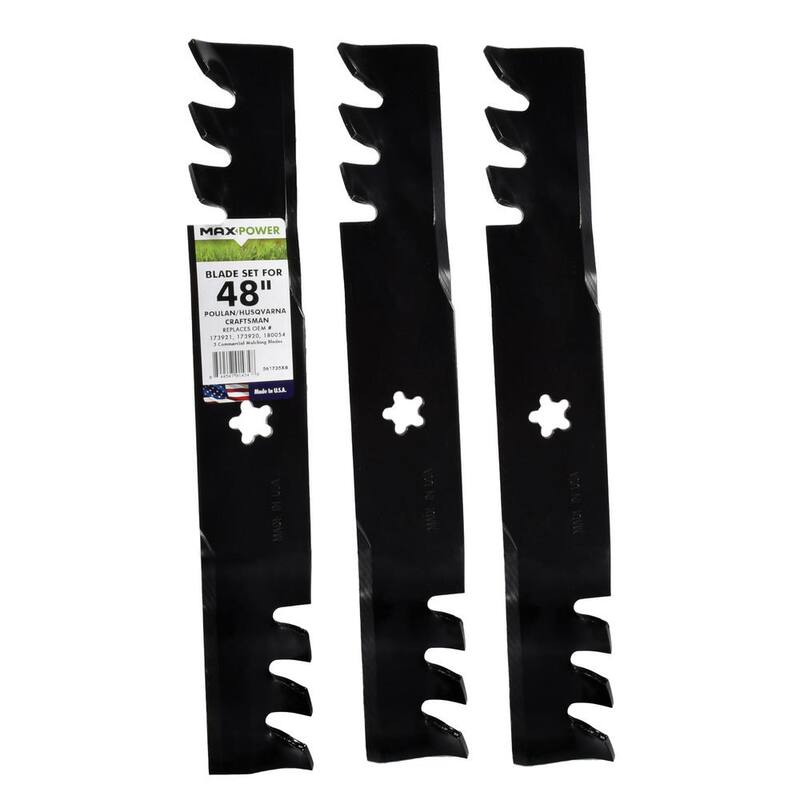 MaxPower 3 Blade Commercial Mulching Set for Many 48 in. Cut Craftsman, Husqvarna, Poulan Mowers Replaces OEM #'s 532173921 - 561735XB