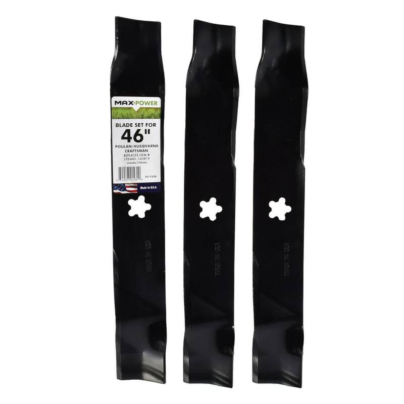 MaxPower 3 Blade Set for Many 46 in. Craftsman, Husqvarna, Poulan Mowers Replaces OEM #'s 52443, 163819, 532145708, 532152443 - 561732B