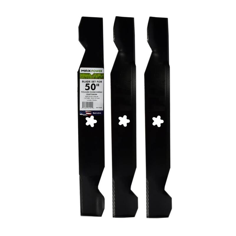 MaxPower 3 Blade Set for Many 50 in. Cut Craftsman, Husqvarna, Poulan Mowers Replaces OEM # 137380 - 561724B