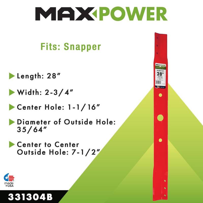 MaxPower Mower Blade for 28 in. Cut Snapper Mowers Replaces OEM #'s 1-9515, 7019515, 7019515BZYP, Windsor OEM # 50-3555 - 331304B