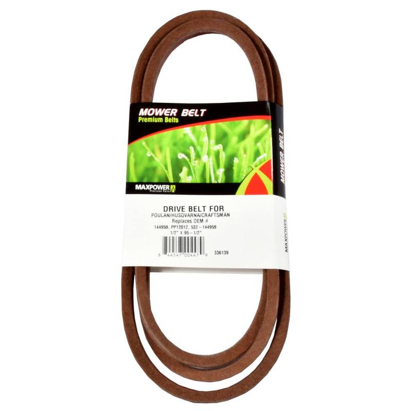 MaxPower Drive Belt for Craftsman, Husqvarna, Poulan Mowers Replaces OEM #'s PP12012, 531307218, 5321449-59 - 336139