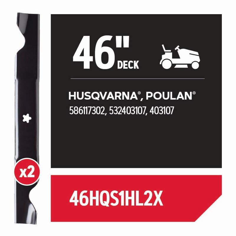 Oregon Riding Lawnmower Blades for 46 in. Deck, Fits Husqvarna and Poulan Riding Mowers, Set of 2 (46HQS1HL2X) - 46HQS1HL2X