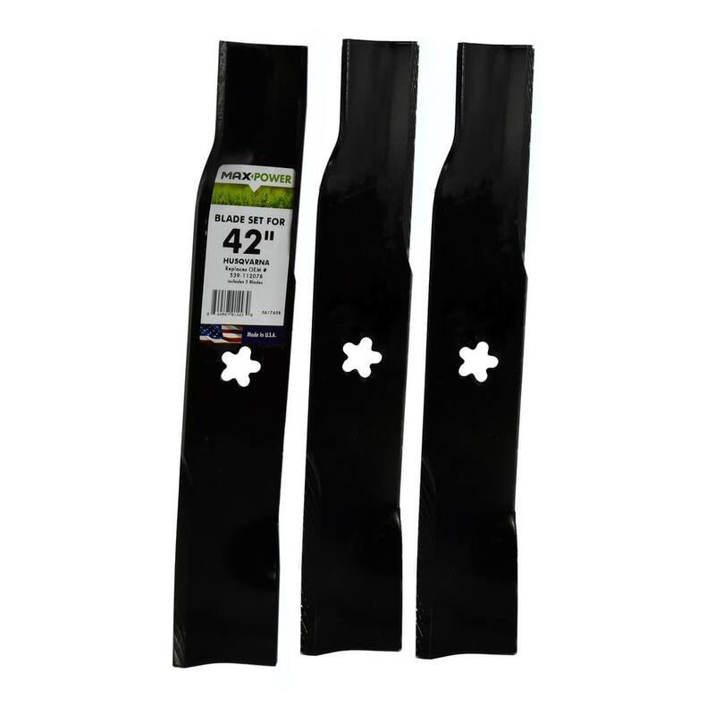 MaxPower 3 Blade Set for Many 42 in. Craftsman, Husqvarna, Poulan Mowers Replaces OEM # 539-112078 - 561745B