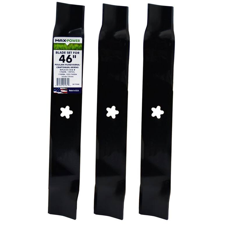 MaxPower 3 Blade Set for Many 46 in. Cut Craftsman, Husqvarna, Poulan Mowers Replaces OEM # 170698 - 561734B