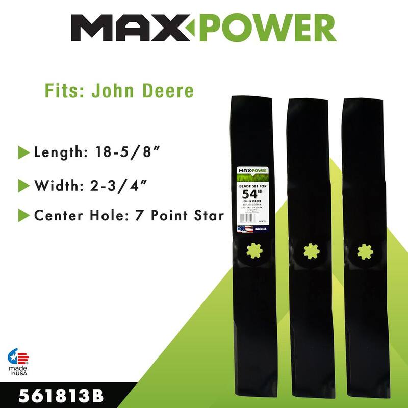 MaxPower 3 Blade Set for Many 54 in. John Deere Rider Mowers Replaces OEM #'s GX21380, GY20679 and GY20684 - 561813B