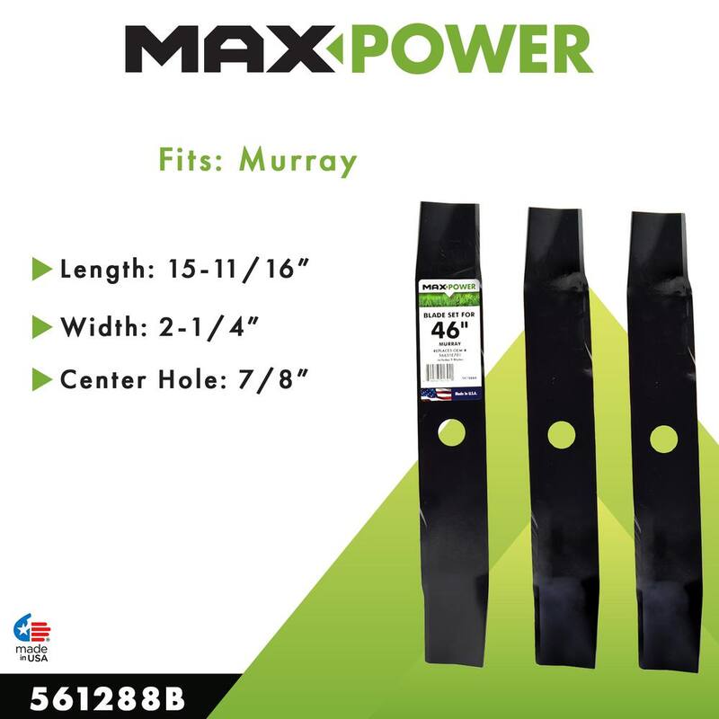 MaxPower 3 Blade Mulching Set for Many 46 in. Cut Murray Mowers, Replaces OEM # 56631E701 and 656631 - 561288B