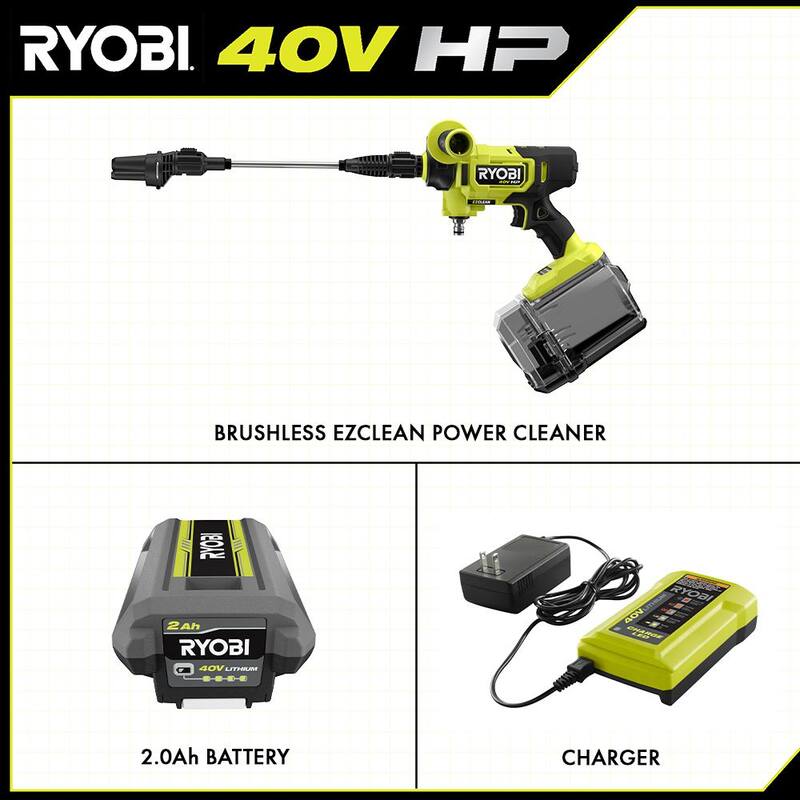 RYOBI 40V HP Brushless EZClean 600 PSI 0.7 GPM Cordless Battery Cold Water Power Cleaner with 2.0 Ah Battery and Charger - RY124052K