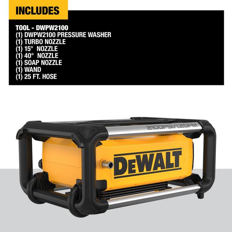 DEWALT 2100 PSI 1.2 GPM 13 Amp Cold Water Electric Pressure Washer with Internal Equipment Storage - DWPW2100