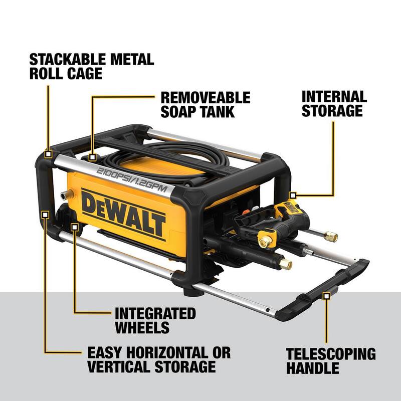 DEWALT 2100 PSI 1.2 GPM 13 Amp Cold Water Electric Pressure Washer with Internal Equipment Storage - DWPW2100