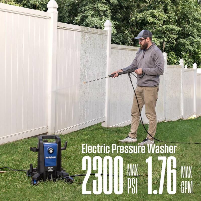 Westinghouse 2300 PSI 1.76 GPM Cold Water Electric Powered Pressure Washer with Anti-Tipping Technology and 5 Quick Connect Tips - ePX3100