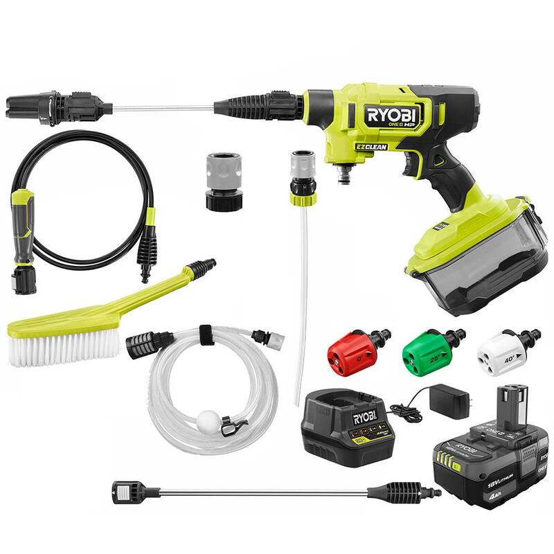 RYOBI ONE+ HP 18-Volt Brushless EZClean 600 PSI 0.7 GPM Cordless Electric Power Cleaner w/ 4.0Ah Battery, Charger, Accessories - RY121860K