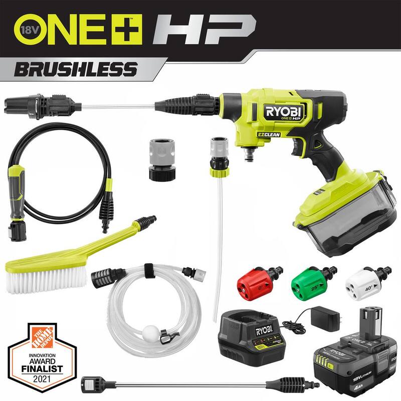 RYOBI ONE+ HP 18-Volt Brushless EZClean 600 PSI 0.7 GPM Cordless Electric Power Cleaner w/ 4.0Ah Battery, Charger, Accessories - RY121860K