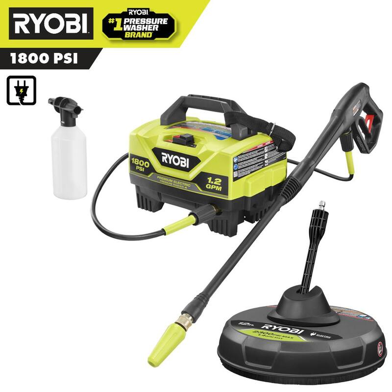 RYOBI 1800 PSI 1.2 GPM Cold Water Electric Pressure Washer with Surface Cleaner - RY141802-SC