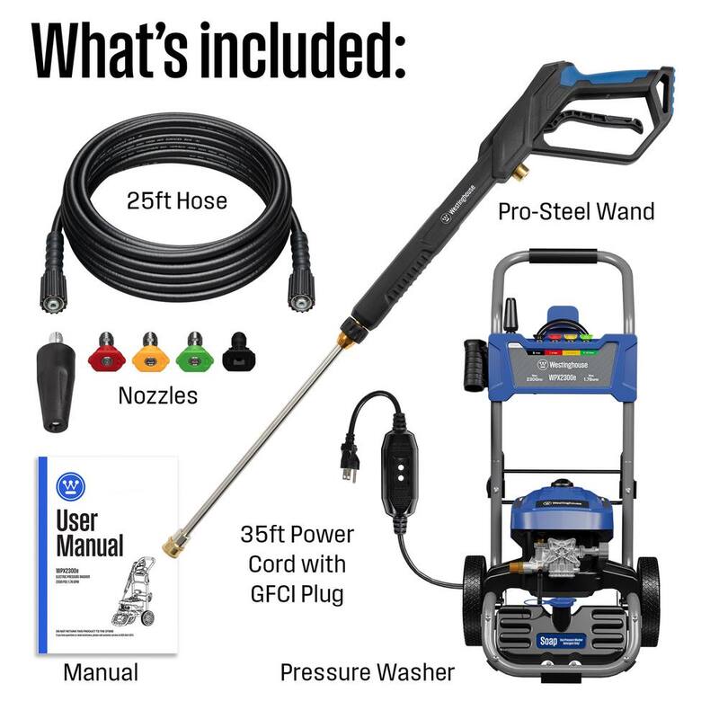 Westinghouse 2300 PSI 1.76 GPM 13 Amp Cold Water Electric Powered Pressure Washer with Turbo Nozzle and 5-Quick Connect Tips - WPX2300e