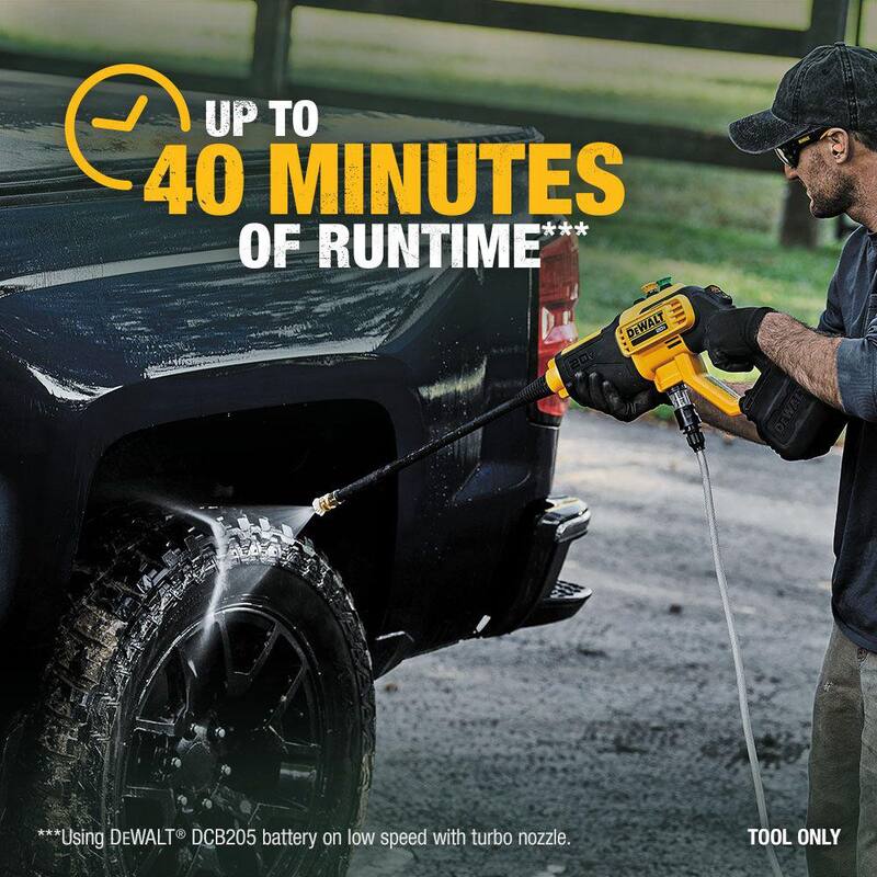 DEWALT 20V MAX 550 PSI 1.0 GPM Cold Water Cordless Battery Power Cleaner with 4 Nozzles (Tool Only) - DCPW550B