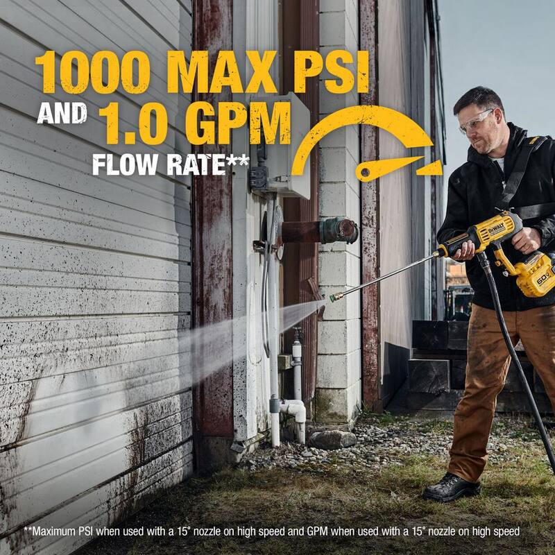DEWALT FLEXVOLT 60V MAX 1000 PSI 1.0 GPM Cold Water Cordless Battery Power Cleaner (Tool Only) - DCPW1000B