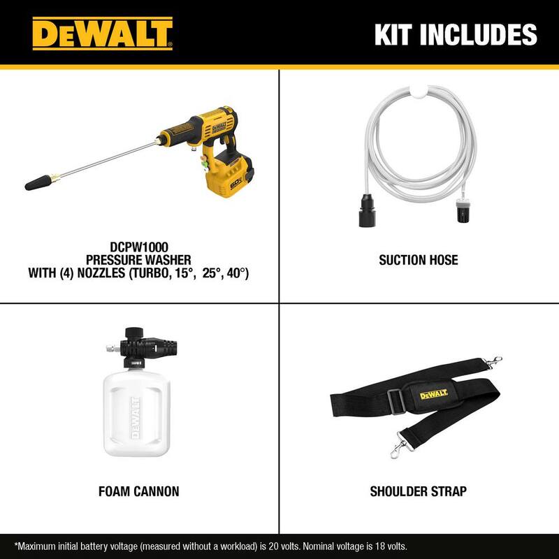 DEWALT FLEXVOLT 60V MAX 1000 PSI 1.0 GPM Cold Water Cordless Battery Power Cleaner (Tool Only) - DCPW1000B