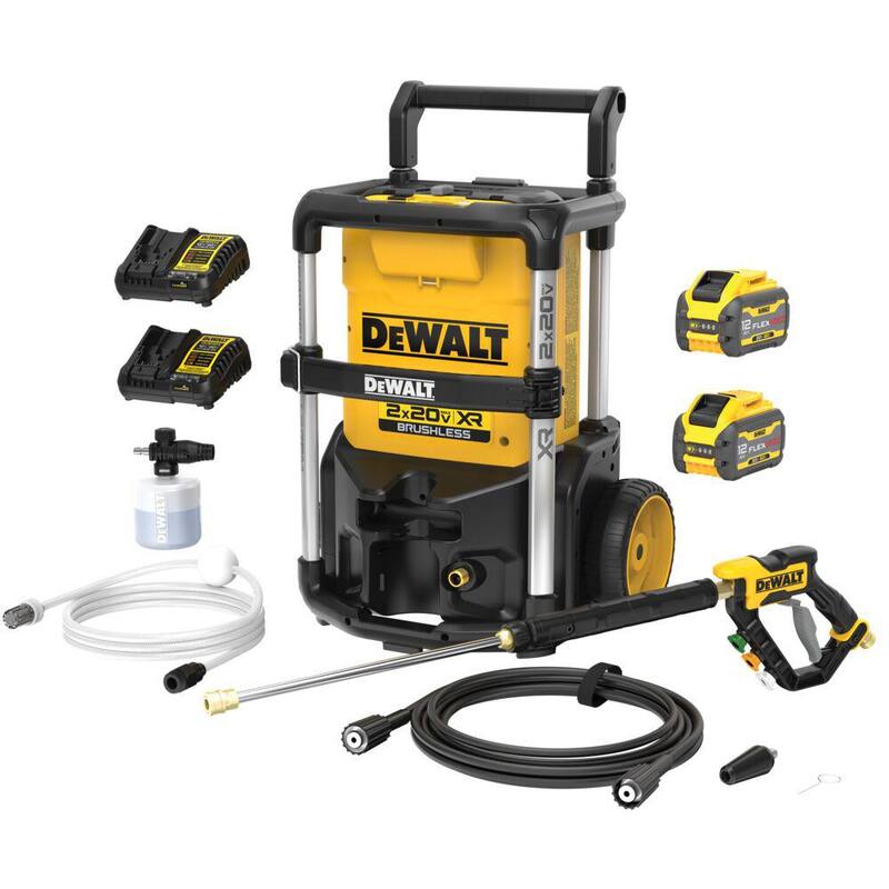 DEWALT 20V MAX 1600 PSI 1.2 GPM Cold Water Cordless Pressure Washer Kit with (2) FLEXVOLT 12 Ah Batteries and (2) Chargers - DCPW1600Y2