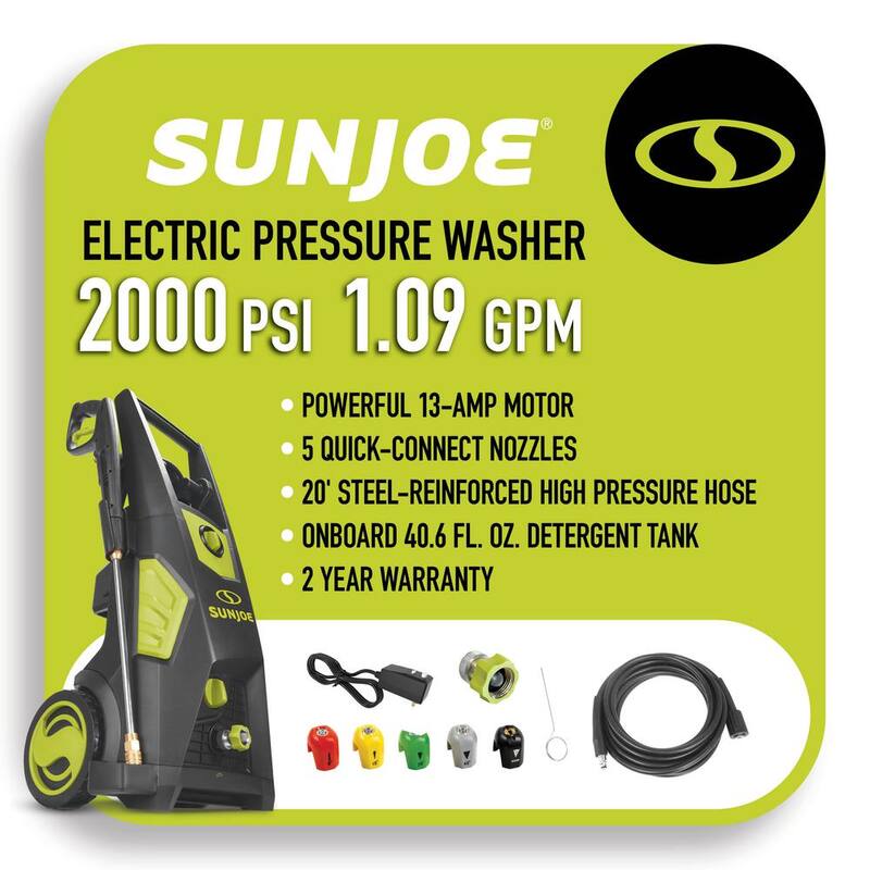 Sun Joe 2000 PSI 1.09 GPM 13 Amp Brushless Induction Cold Water Corded Electric Pressure Washer with Brass Hose Connector - SPX3500