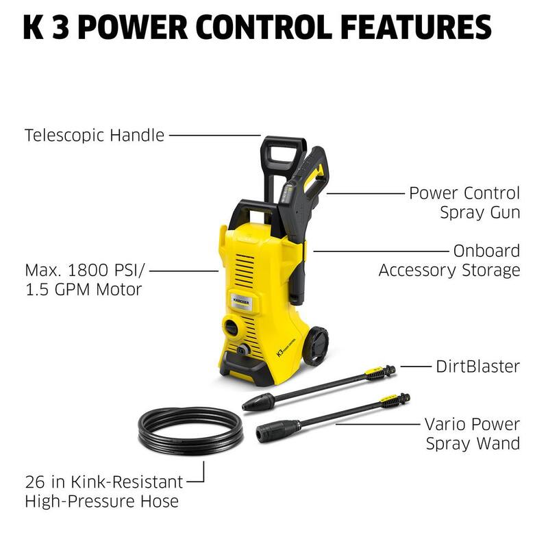 Karcher 2100 Max PSI 1.45 GPM K 3 Power Control Cold Water Corded Electric Pressure Washer and Vario and DirtBlaster Spray Wands - 1.676-109.0