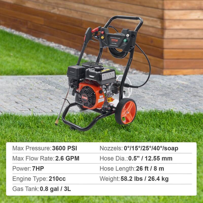 VEVOR Gas Pressure Washer, 3400 PSI 2.6 GPM, Gas Powered Pressure Washer with Aluminum Pump, Spray Gun and Extension Wand - R3400PSI26GPMHYZ0V0-0805