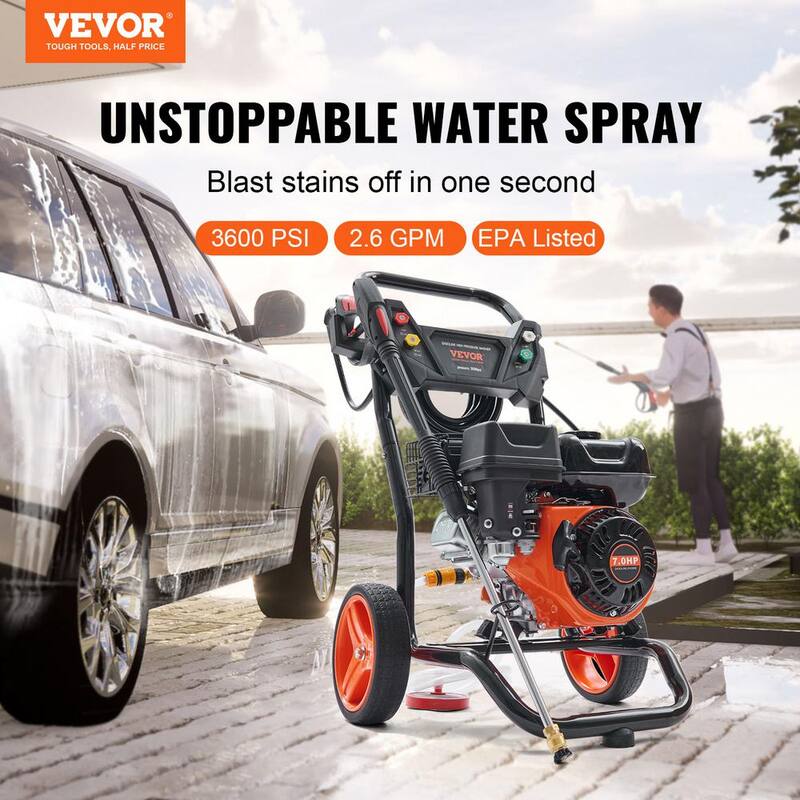 VEVOR Gas Pressure Washer, 3400 PSI 2.6 GPM, Gas Powered Pressure Washer with Aluminum Pump, Spray Gun and Extension Wand - R3400PSI26GPMHYZ0V0-0805