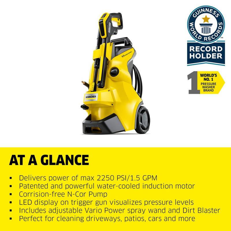 Karcher 2250 Max PSI 1.5 GPM K 4 Power Control Cold Water Corded Electric Induction Pressure Washer Vario and DirtBlaster Wands - 1.324-045.0