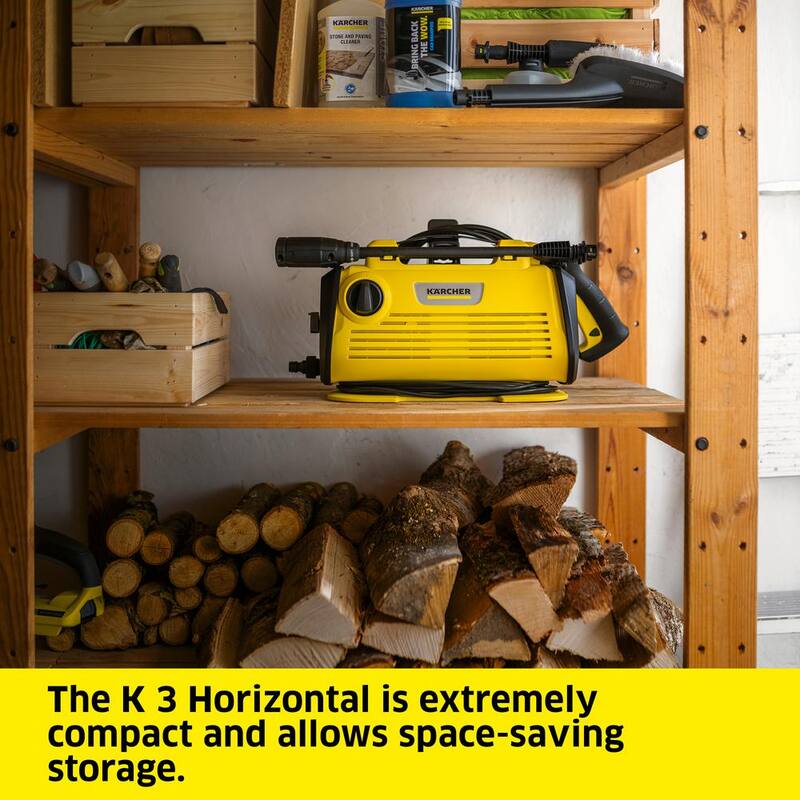 Karcher K 3-Horizontal FJ Cold Water Electric Pressure Washer, 1800 psi, 1.45 GPM, 2-Spray Wands, Foam Jet, Hose, Compact Design - 1.602-826.0