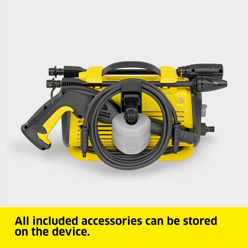 Karcher K 3-Horizontal FJ Cold Water Electric Pressure Washer, 1800 psi, 1.45 GPM, 2-Spray Wands, Foam Jet, Hose, Compact Design - 1.602-826.0