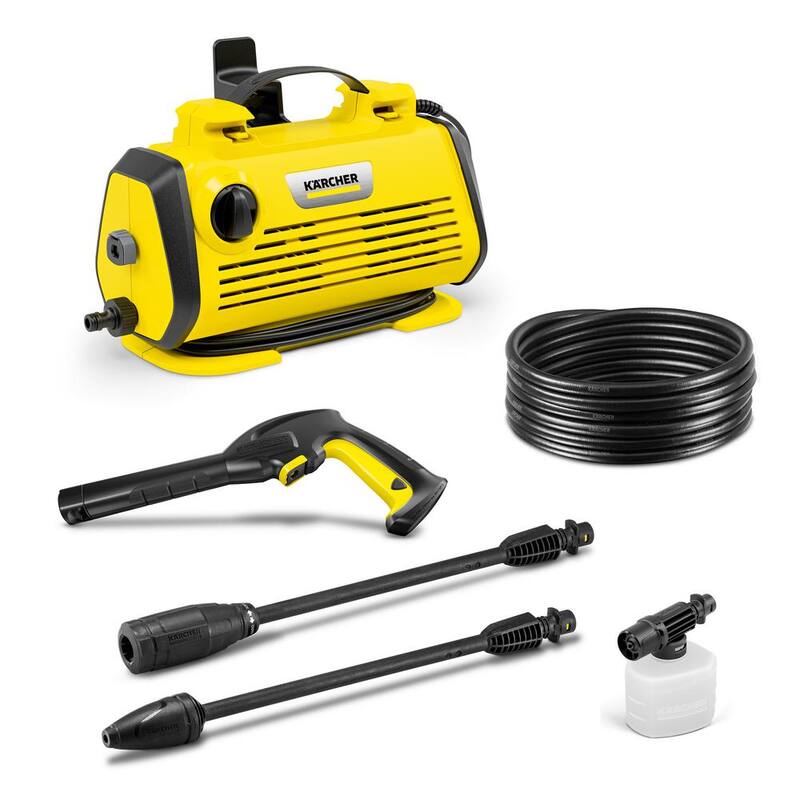 Karcher K 3-Horizontal FJ Cold Water Electric Pressure Washer, 1800 psi, 1.45 GPM, 2-Spray Wands, Foam Jet, Hose, Compact Design - 1.602-826.0