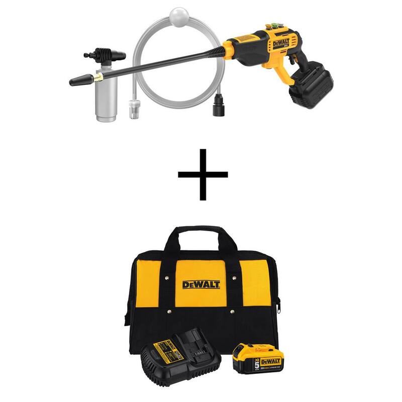 DEWALT 20V MAX 550 PSI 1.0 GPM Cold Water Cordless Power Cleaner with (1) 5Ah Battery, Charger & Tool Bag - DCPW550BWB205CK