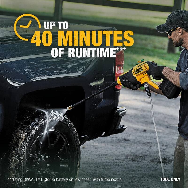 DEWALT 20V MAX 550 PSI 1.0 GPM Cold Water Cordless Power Cleaner with (1) 5Ah Battery, Charger & Tool Bag - DCPW550BWB205CK