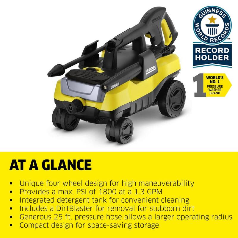 Karcher 1800 PSI 1.30 GPM K 3 Follow Me Portable Electric Power Pressure Washer on Wheels with Vario & Dirtblaster Spray Wands - 1.601-990.0