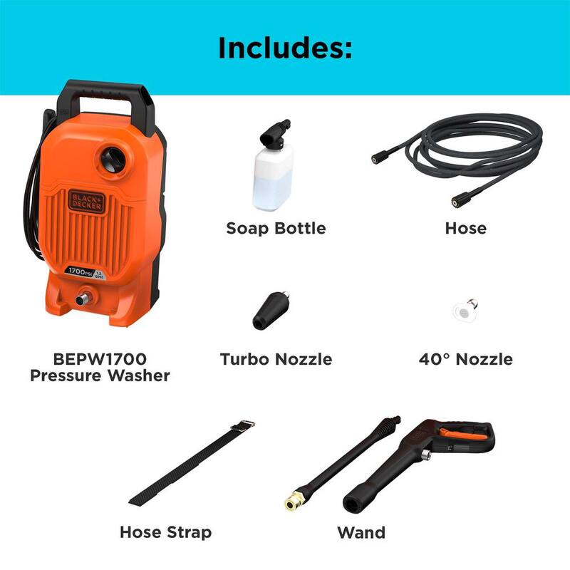 BLACK+DECKER 1700 PSI 1.2 GPM Cold Water Electric Pressure Washer with Integrated Wand and Hose Storage - BEPW1700