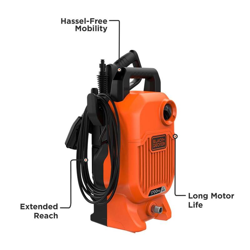 BLACK+DECKER 1700 PSI 1.2 GPM Cold Water Electric Pressure Washer with Integrated Wand and Hose Storage - BEPW1700