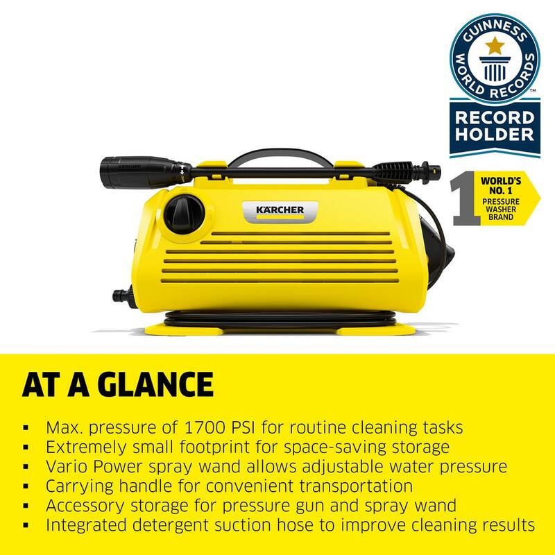 Karcher K2 Horizontal Cold Water Electric Power Pressure Washer, 1700 PSI, 1.45 GPM, 1-Spray Wand, Pressure Hose - 1.600-940.0
