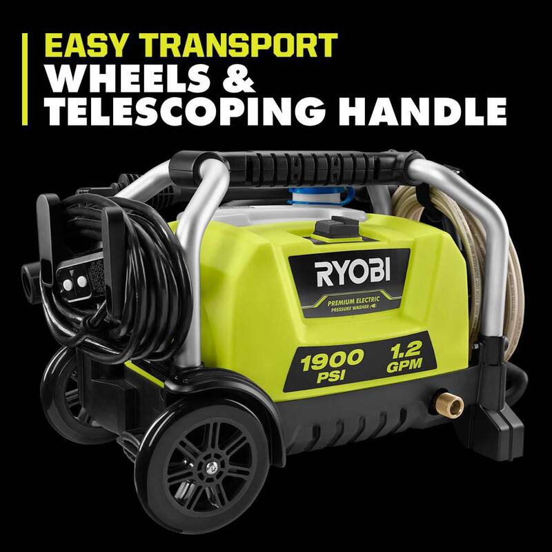 RYOBI 1900 PSI 1.2 GPM Cold Water Wheeled Corded Electric Pressure Washer - RY1419MT