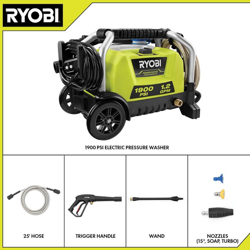 RYOBI 1900 PSI 1.2 GPM Cold Water Wheeled Corded Electric Pressure Washer - RY1419MT