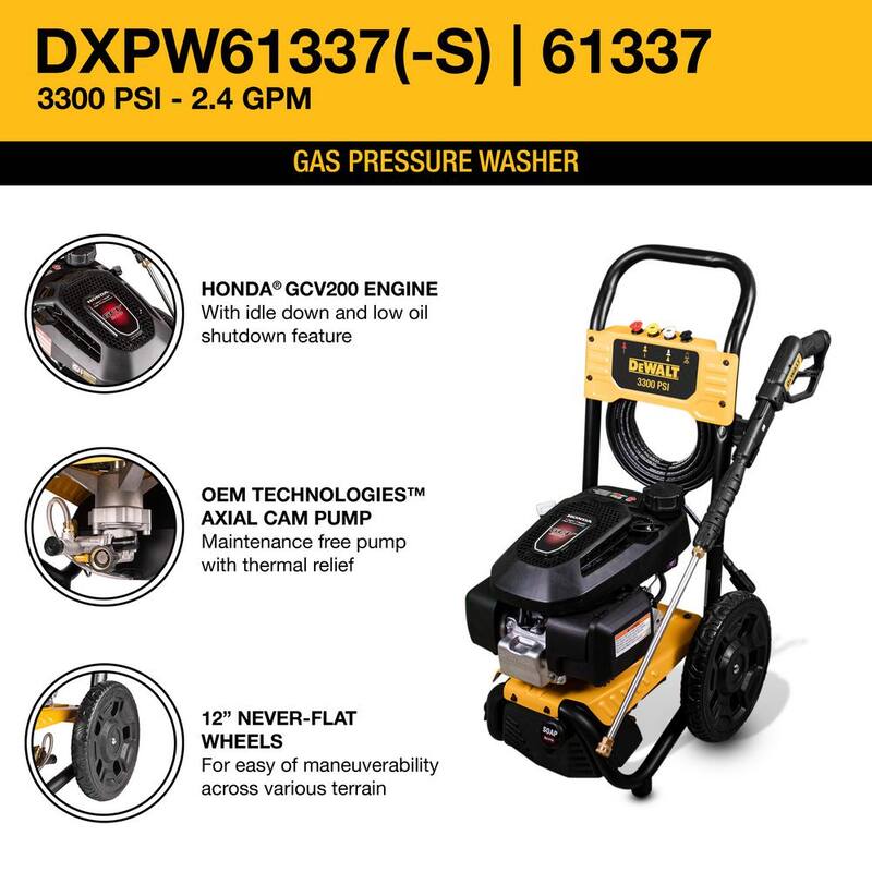 DEWALT 3300 PSI 2.4 GPM Cold Water Gas Pressure Washer with HONDA GCV200 Engine - DXPW61337