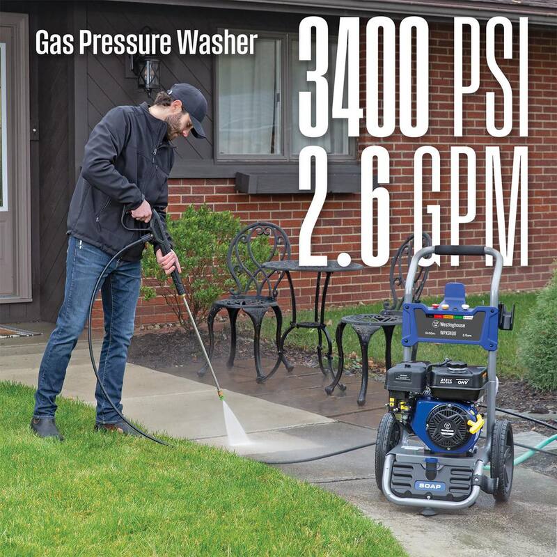 Westinghouse 3400 PSI 2.6 GPM Gas Powered Axial Cam Pump Cold Water Pressure Washer with Soap Tank and 5 Quick Connect Tips - WPX3400