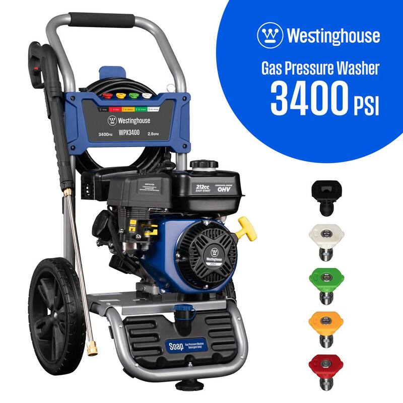 Westinghouse 3400 PSI 2.6 GPM Gas Powered Axial Cam Pump Cold Water Pressure Washer with Soap Tank and 5 Quick Connect Tips - WPX3400