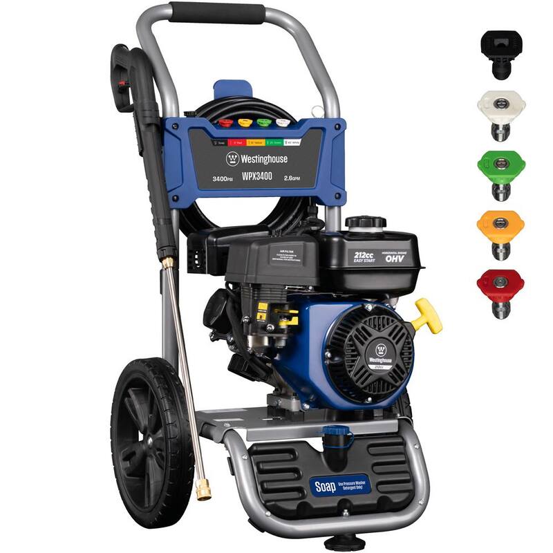 Westinghouse 3400 PSI 2.6 GPM Gas Powered Axial Cam Pump Cold Water Pressure Washer with Soap Tank and 5 Quick Connect Tips - WPX3400