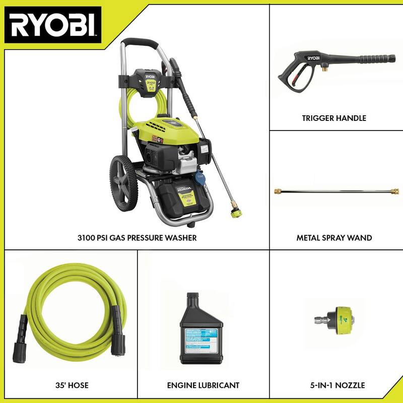RYOBI 3100 PSI 2.3 GPM Cold Water Gas Pressure Washer with Honda GCV167 Engine - RY803023A
