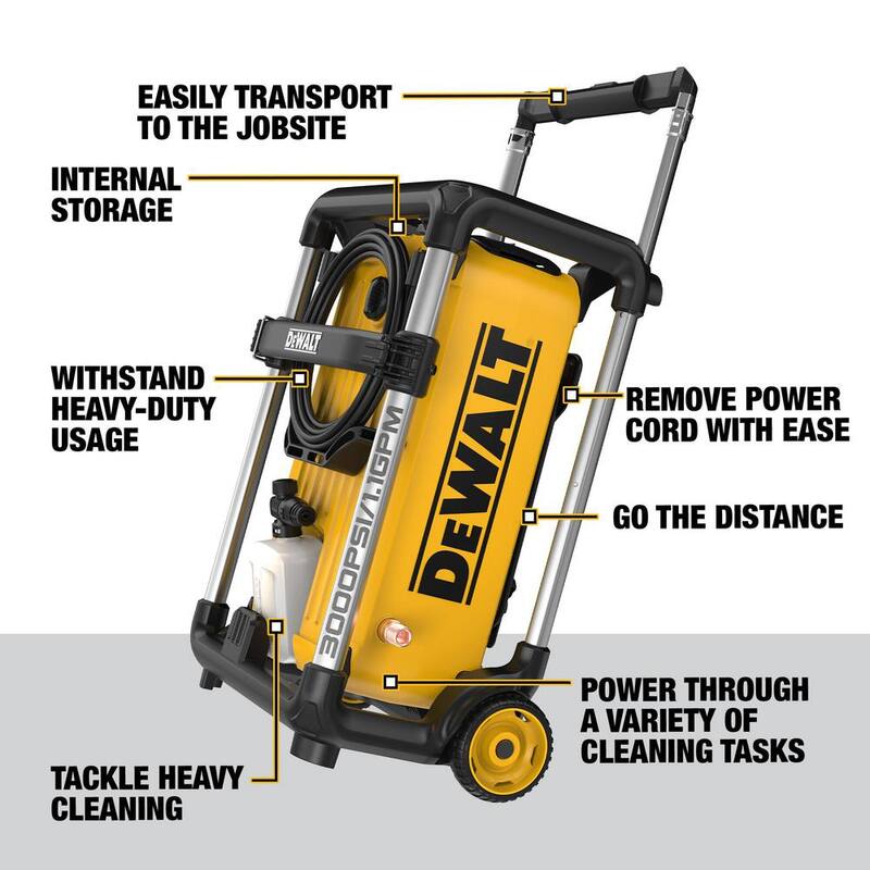 DEWALT 3000 PSI 1.1 GPM 15 Amp Cold Water Electric Pressure Washer with Internal Equipment Storage - DWPW3000