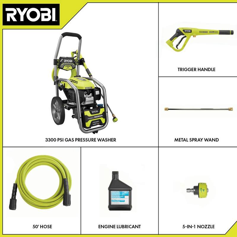 RYOBI 3300 PSI 2.5 GPM Cold Water Gas Pressure Washer with Honda GCV200 Engine - RY803325A