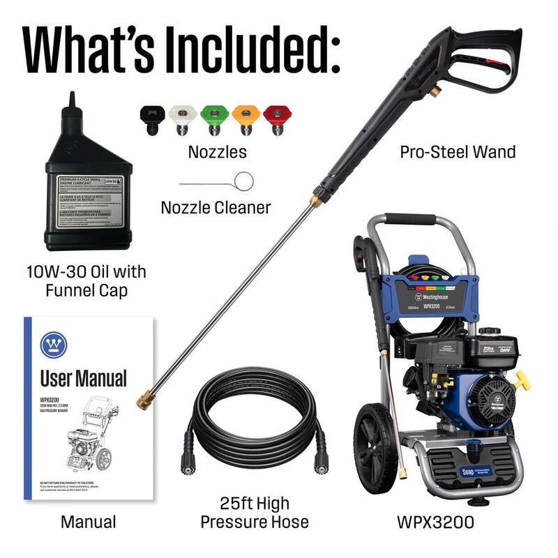 Westinghouse 3200 PSI 2.5 GPM Gas Powered Axial Cam Pump Cold Water Pressure Washer with Soap Tank and 5 Quick Connect Tips - WPX3200