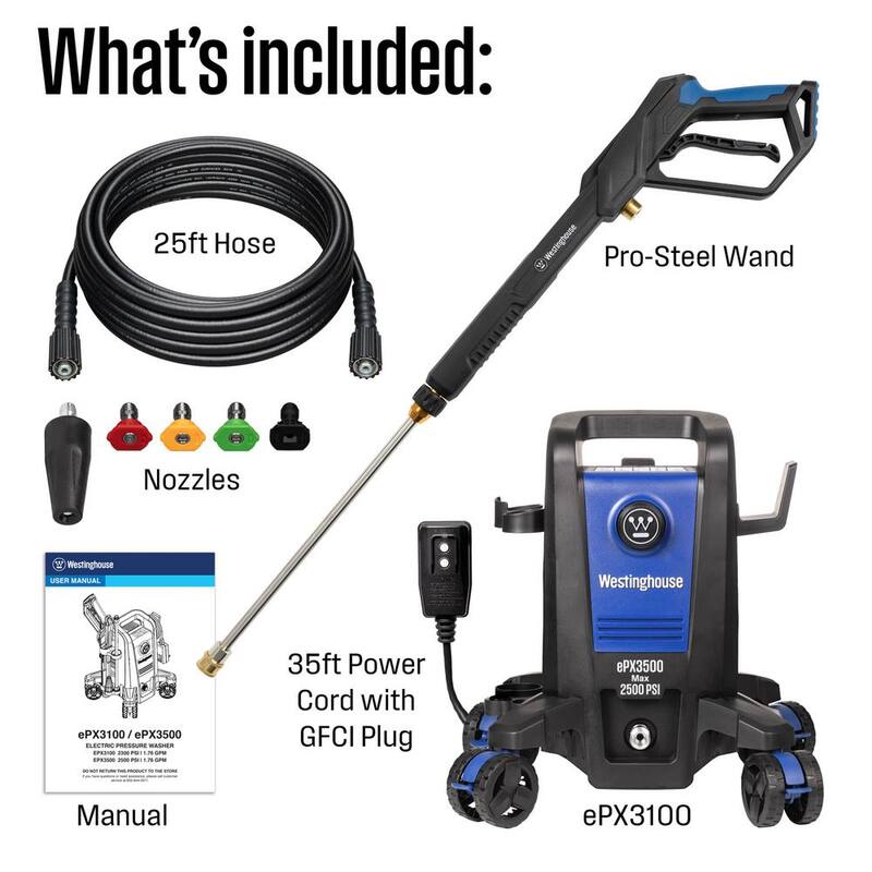 Westinghouse 2500 PSI 1.76 GPM Electric Powered Pressure Washer with Anti-Tipping Technology and 5 Quick Connect Tips - ePX3500