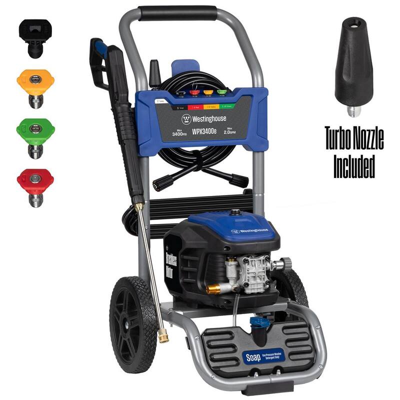 Westinghouse 3400 PSI 2 GPM 13 Amp Electric Powered Pressure Washer with Brushless Motor, Turbo Nozzle and 5 Quick Connect Tips - WPX3400e