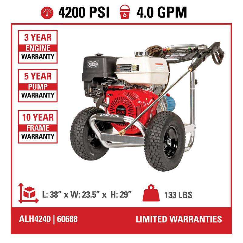 SIMPSON 4200 PSI 4.0 GPM Gas Cold Water Pressure Washer with HONDA GX390 Engine - ALH4240